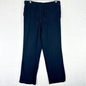 Alexander Jordan Linen Blend Straight Leg Pants Size Medium Navy Blue Pull On